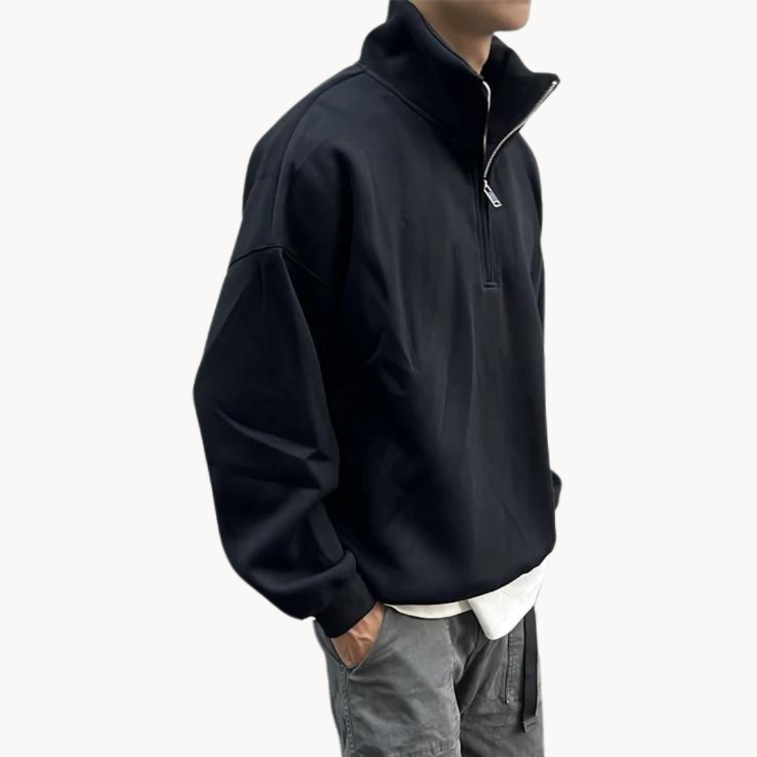 Suéter Than con Cierre de Cuarto y Capucha