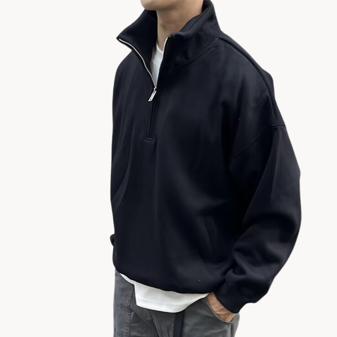 Suéter Than con Cierre de Cuarto y Capucha