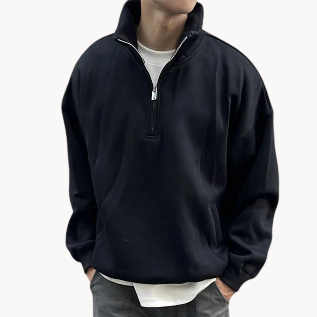 Suéter Than con Cierre de Cuarto y Capucha