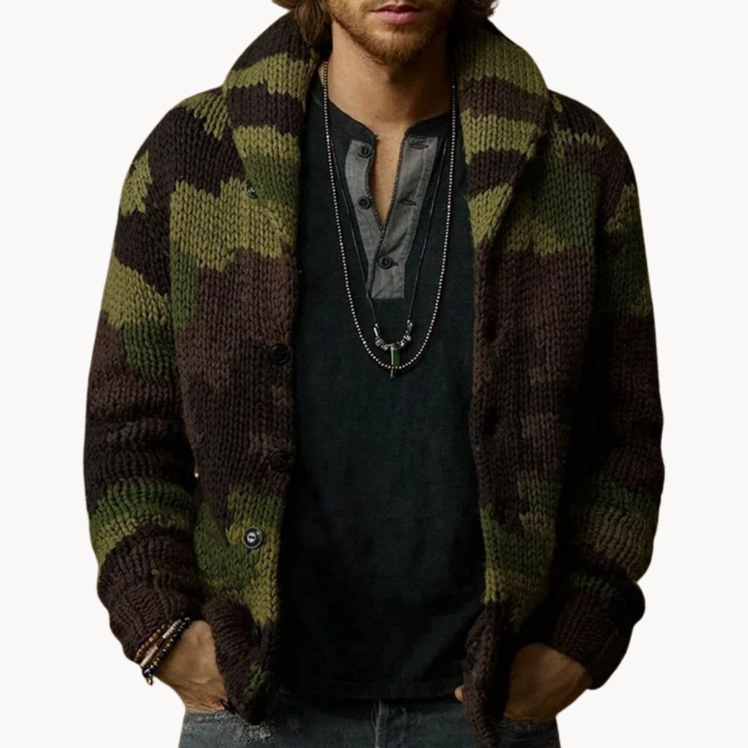 Cardigan Camo con Cuello Chal