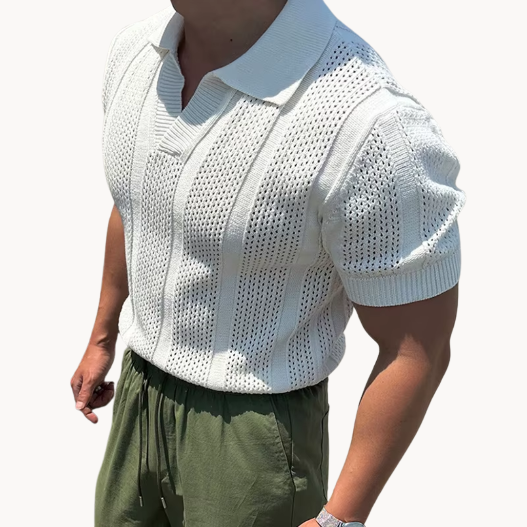 Camisa de Malla con Cuello Abierto Aurel