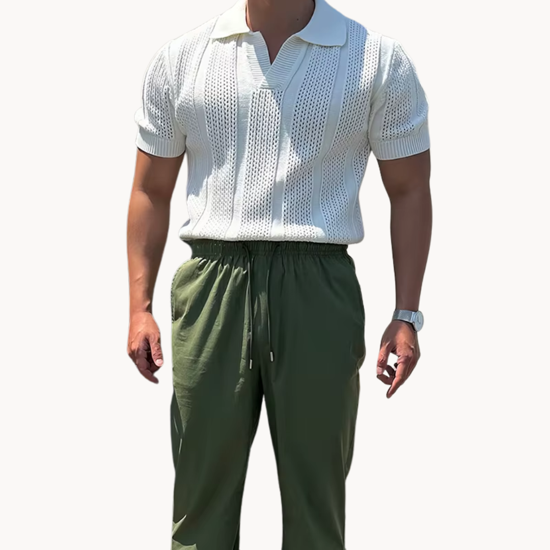 Camisa de Malla con Cuello Abierto Aurel