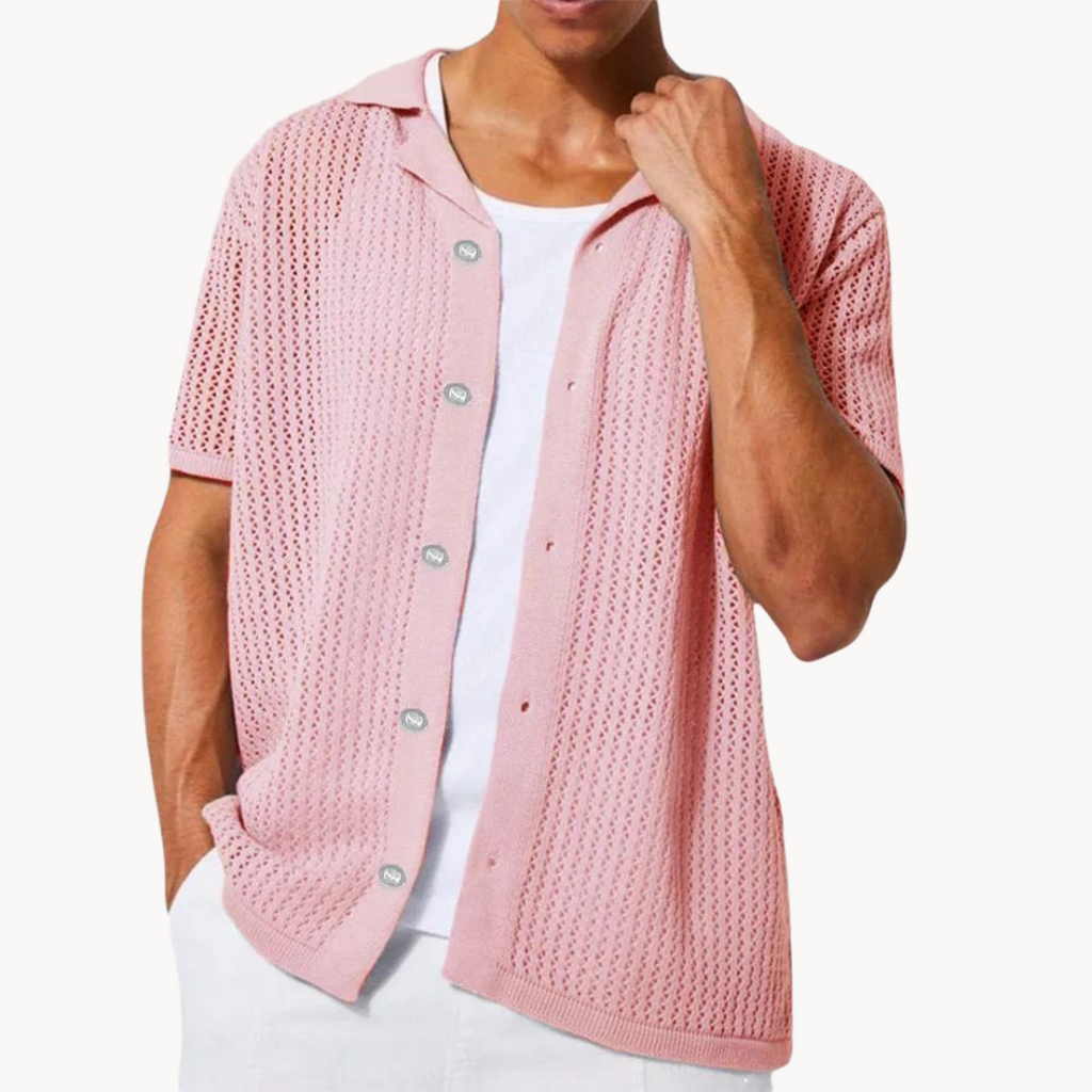 Sahara Mesh Polo Shirt with Full Button Closure