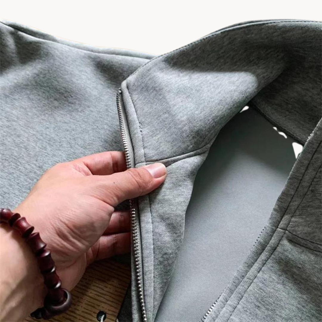 Suéter Than con Cierre de Cuarto y Capucha