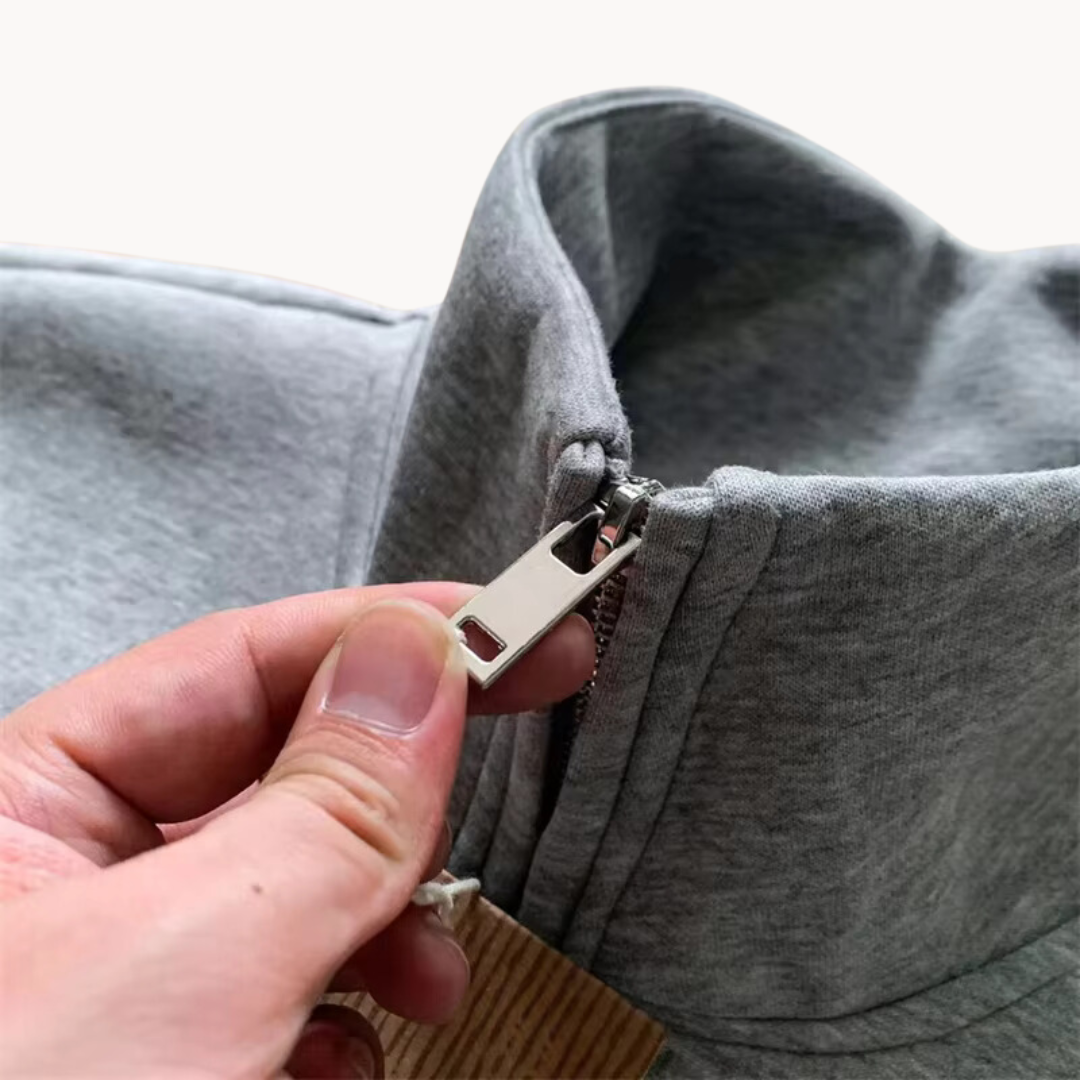 Suéter Than con Cierre de Cuarto y Capucha