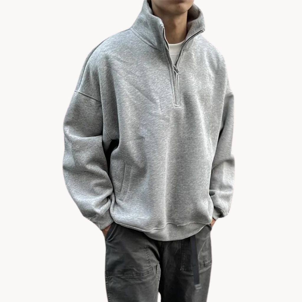 Suéter Than con Cierre de Cuarto y Capucha