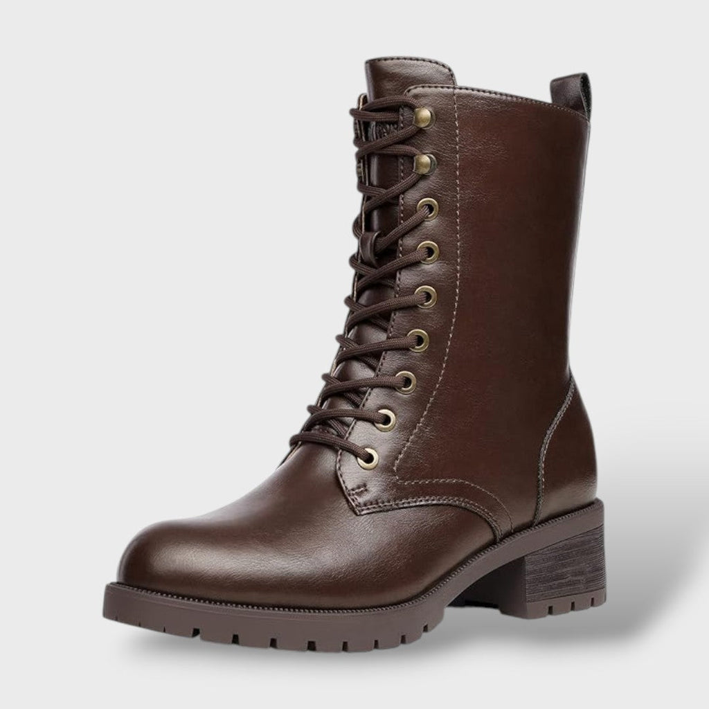 Botas de Combate con Cremallera y Tacón Bajo