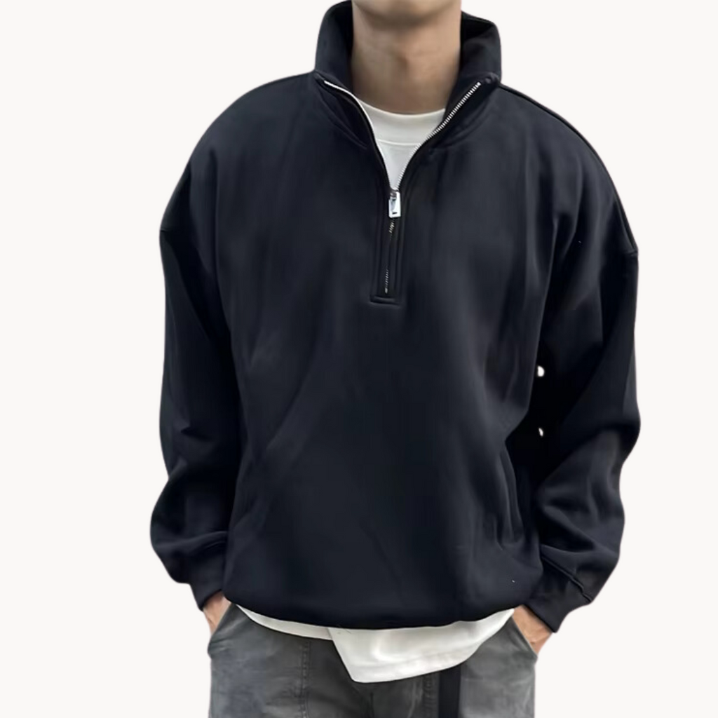 Suéter Than con Cierre de Cuarto y Capucha