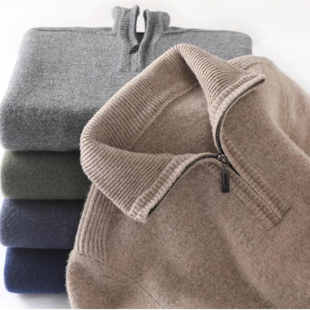 Suéter de Merino con Cuello Medio Cierre