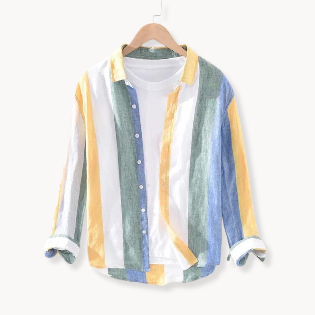 Seascape striped linen button-down shirt