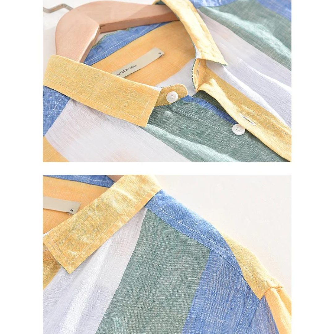 Seascape striped linen button-down shirt