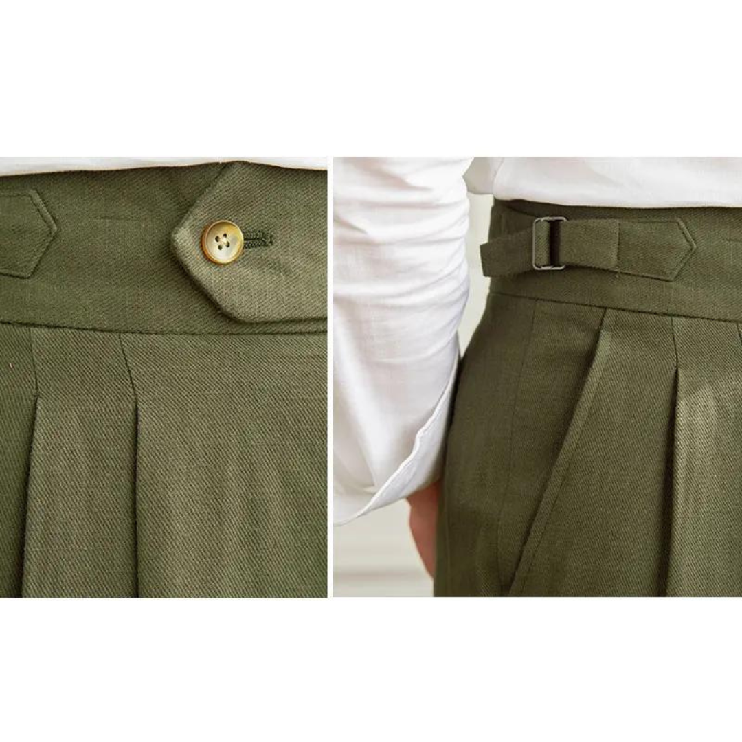 Pantalón Vento Plisado de Lino y Algodón