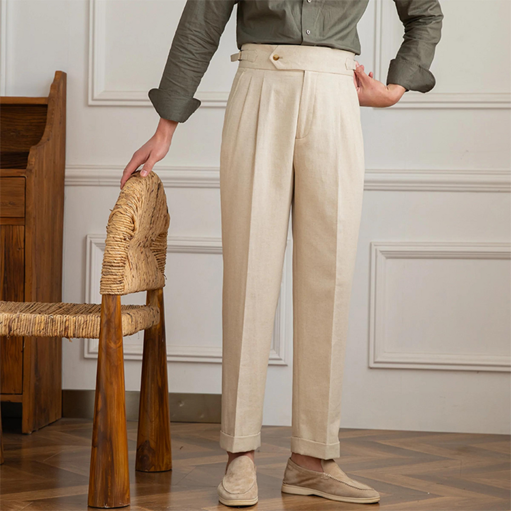 Vento Pleated Linen and Cotton Trousers