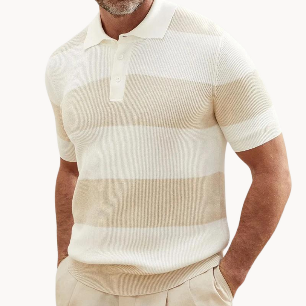 Damask Striped Knit Polo Shirt