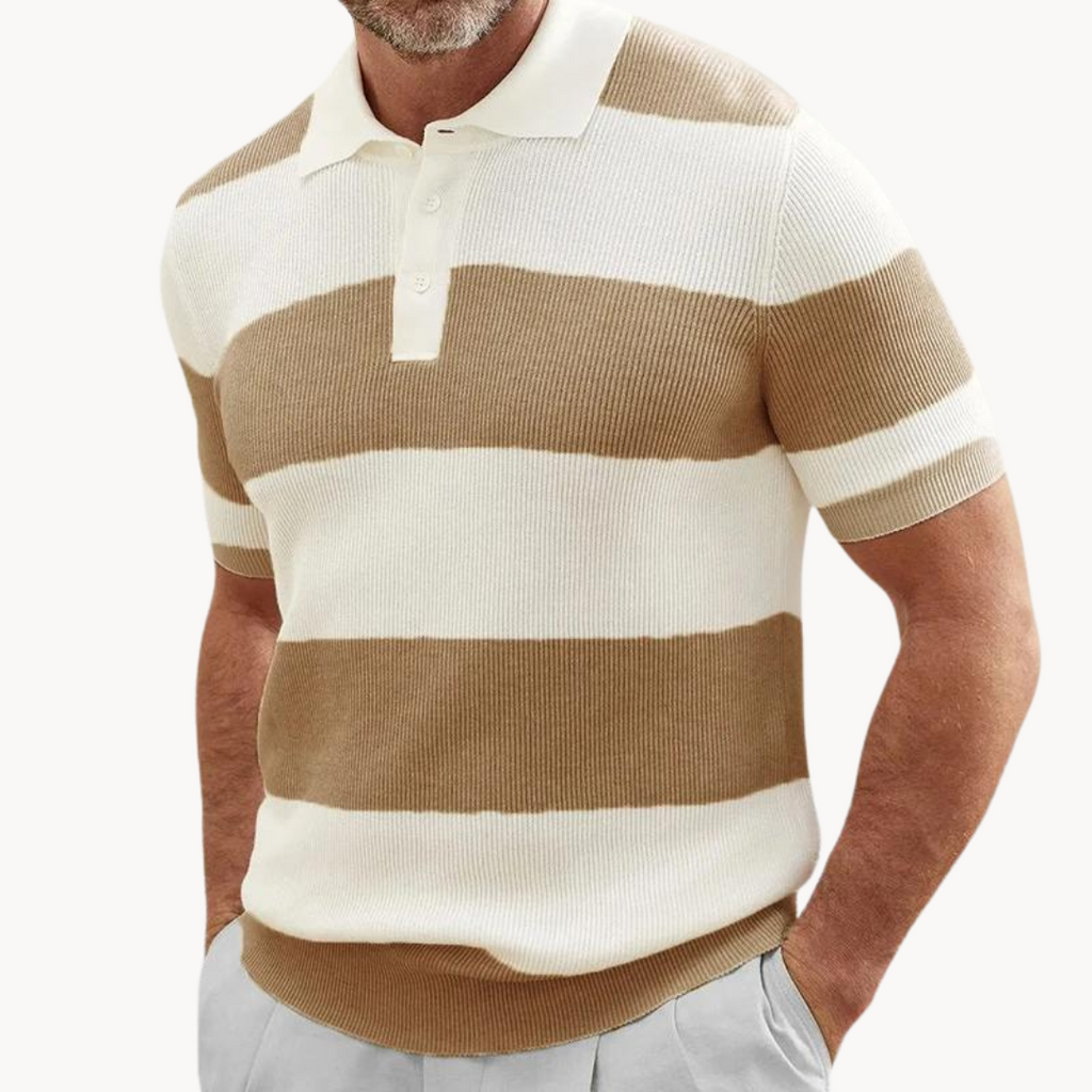 Damask Striped Knit Polo Shirt