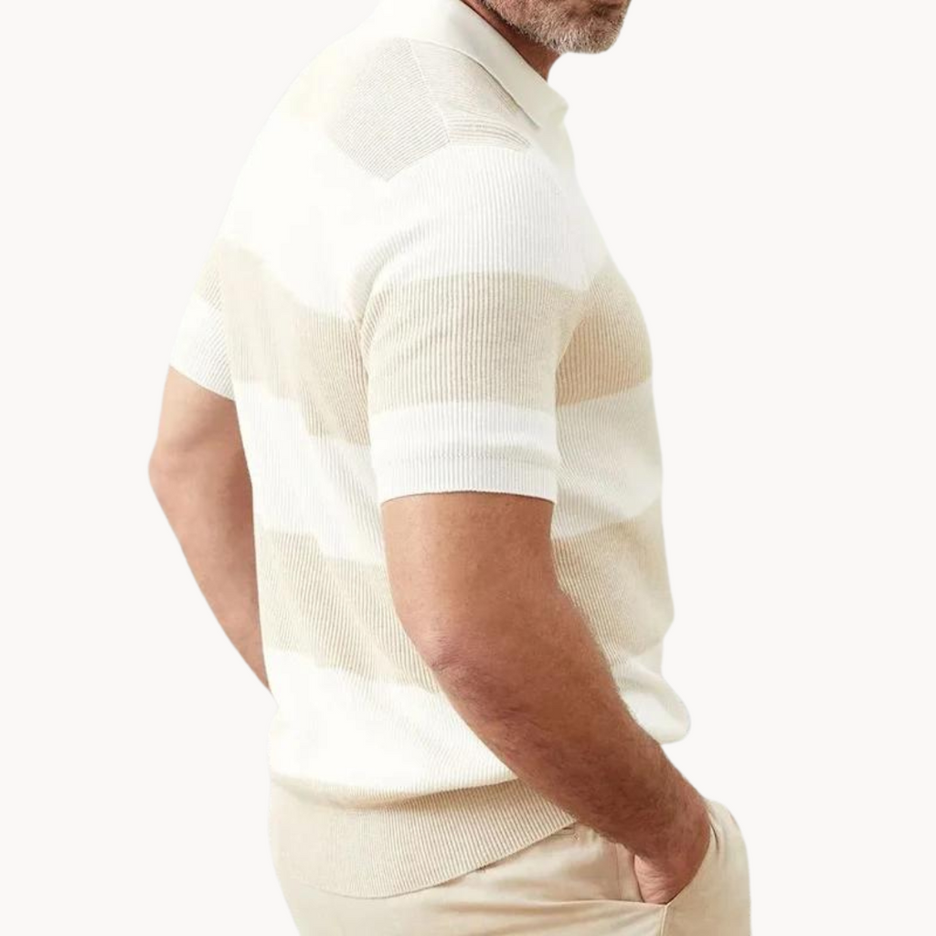 Damask Striped Knit Polo Shirt