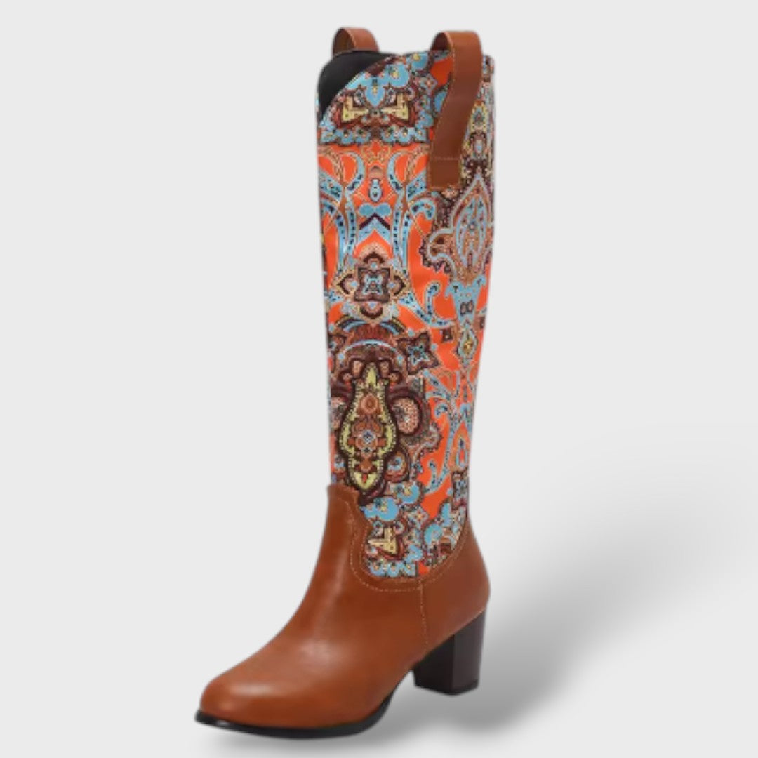 Botas Mujer Altas Florales Tacón Cuadrado