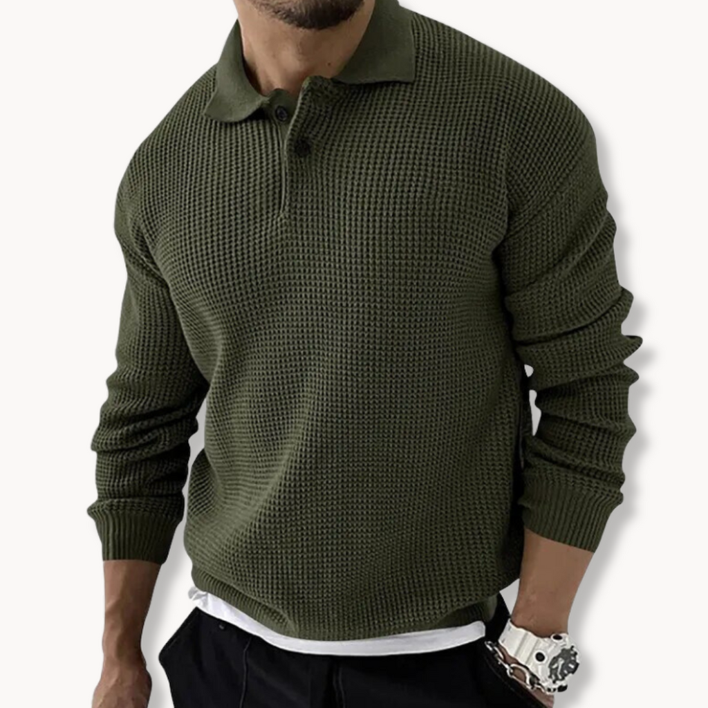 Pull polo en maille gaufrée