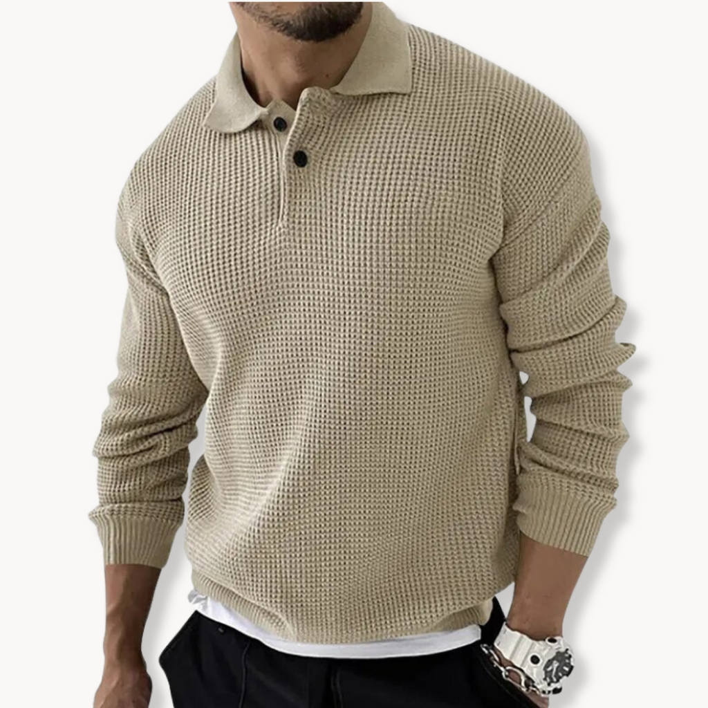 Pull polo en maille gaufrée