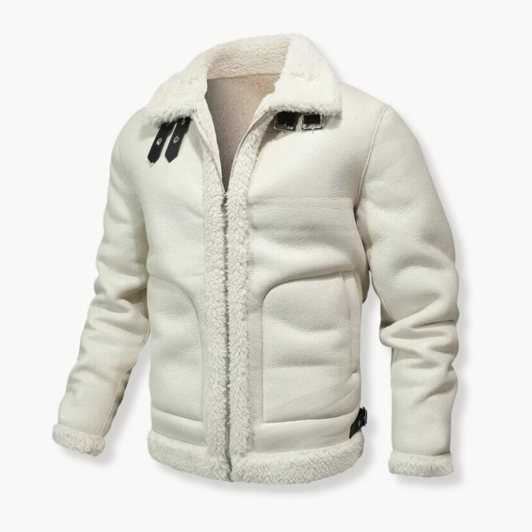 Chaqueta de cuero con forro de borrego clásica