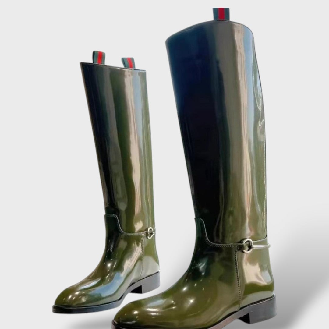 Botas Largas de Charol con Tacón Bajo – Estilo Moderno y Cómodo