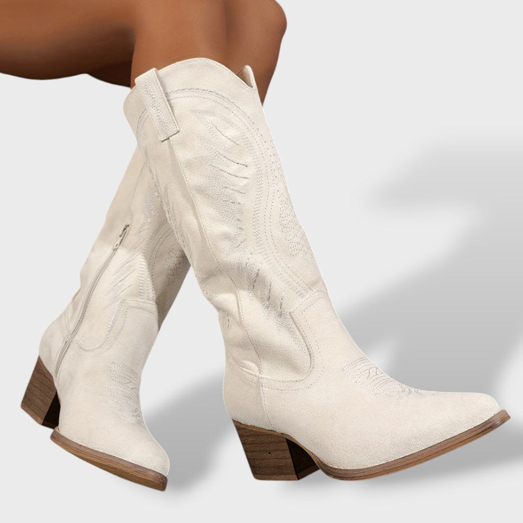 Botas Cowboy Ante Mujer Tacón Bloque