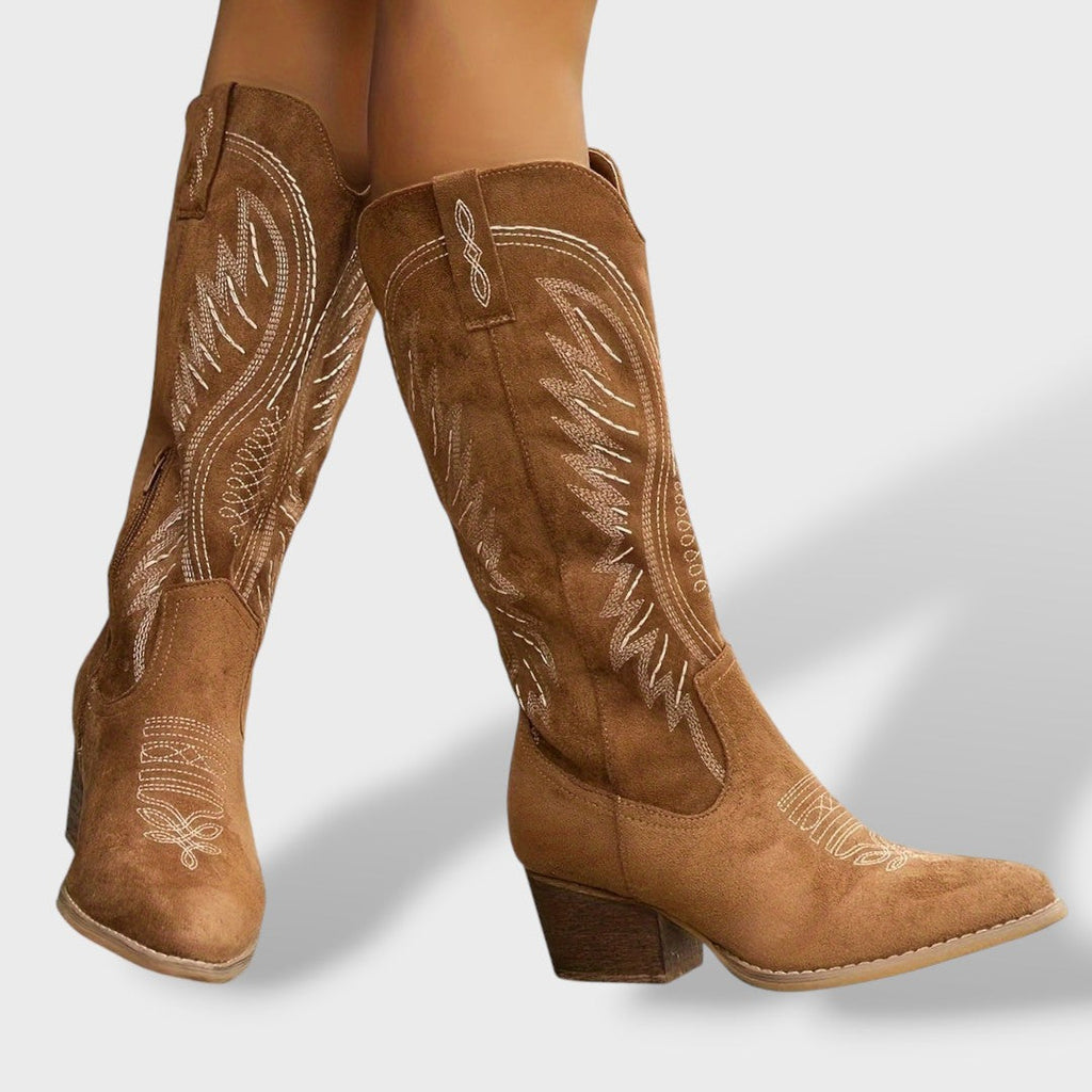 Botas Cowboy Ante Mujer Tacón Bloque