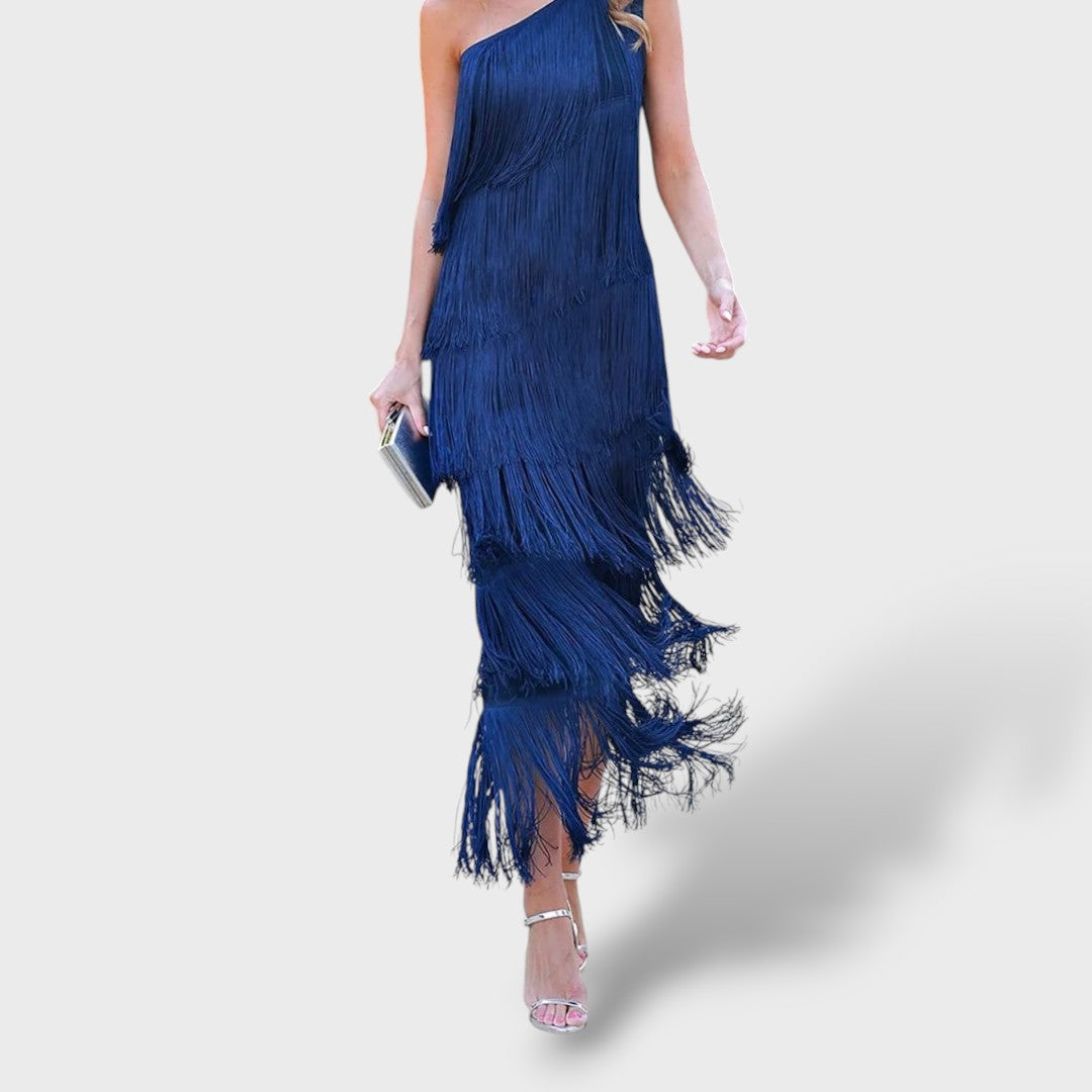 Vestido largo elegante con borlas