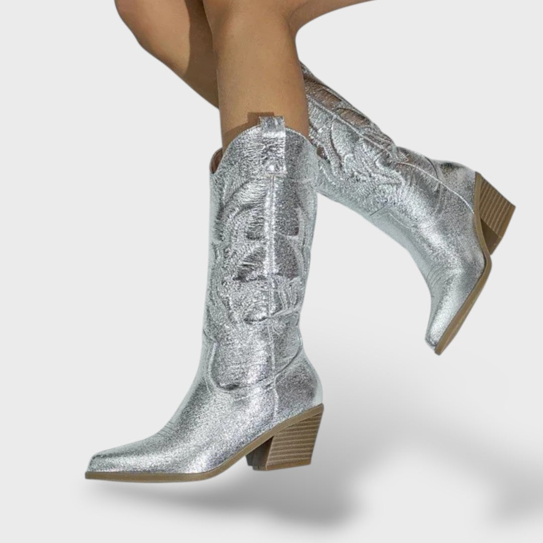 Botas Cowboy Mujer Retro Bordadas