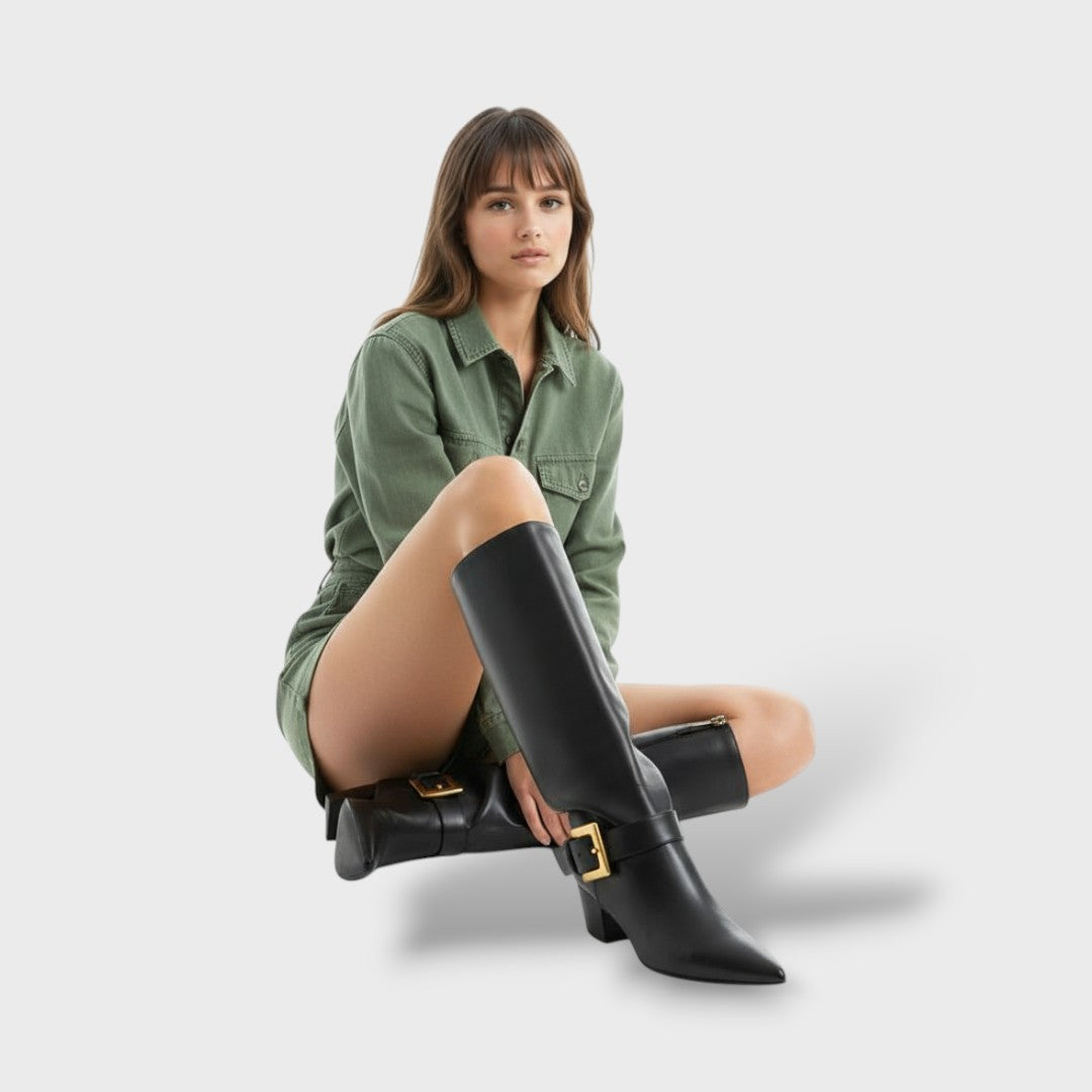 Botas Altas Mujer Tacón Fino con Hebilla