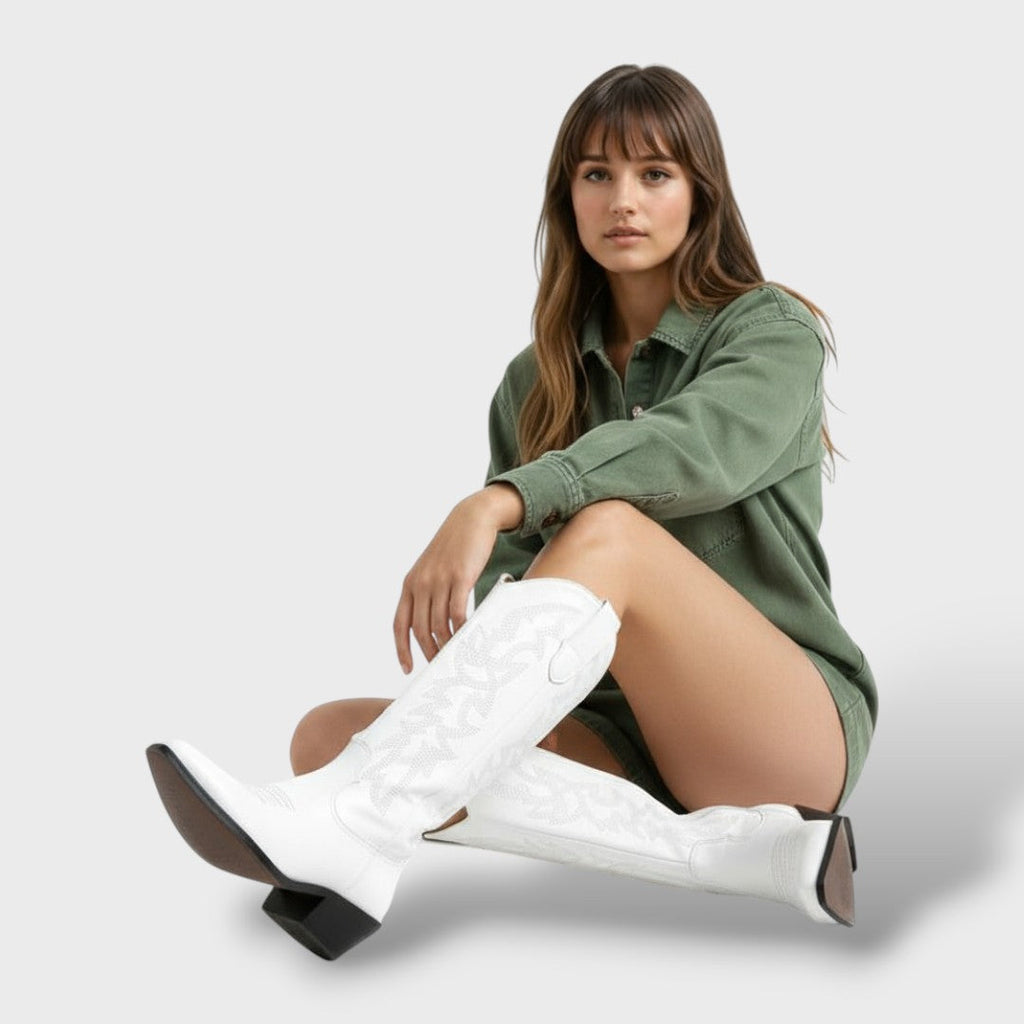 Botas de Cano Alto Femininas em Estilo Ocidental