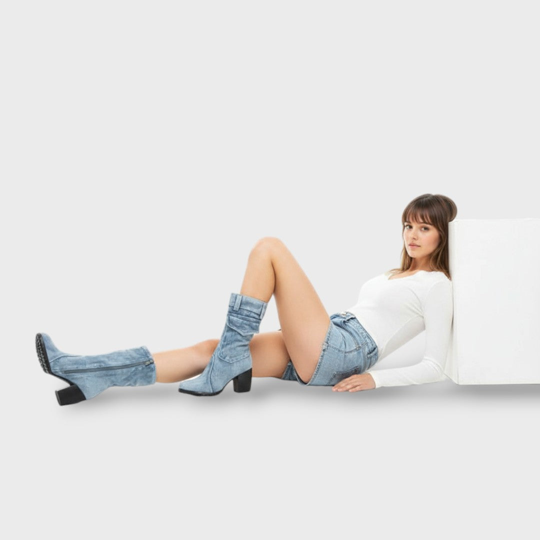 Botas Cowboy Mujer Tacón Alto Denim