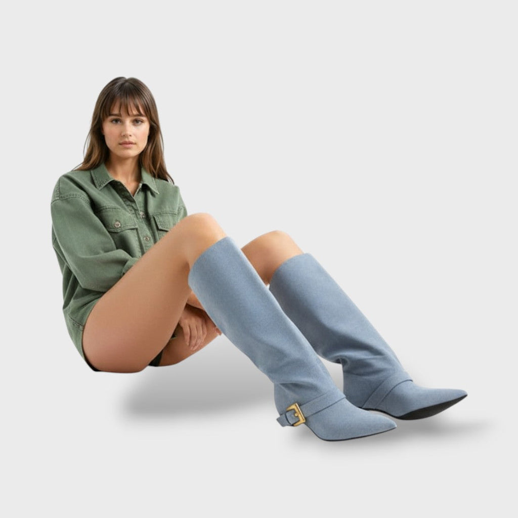 Botas Altas Mujer Tacón Fino con Hebilla