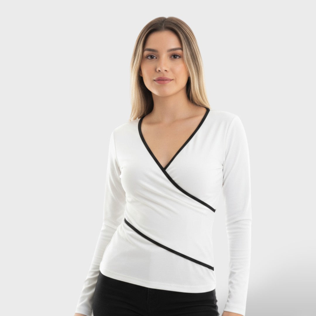 Blusa Cruzada Mujer Elegante Contraste