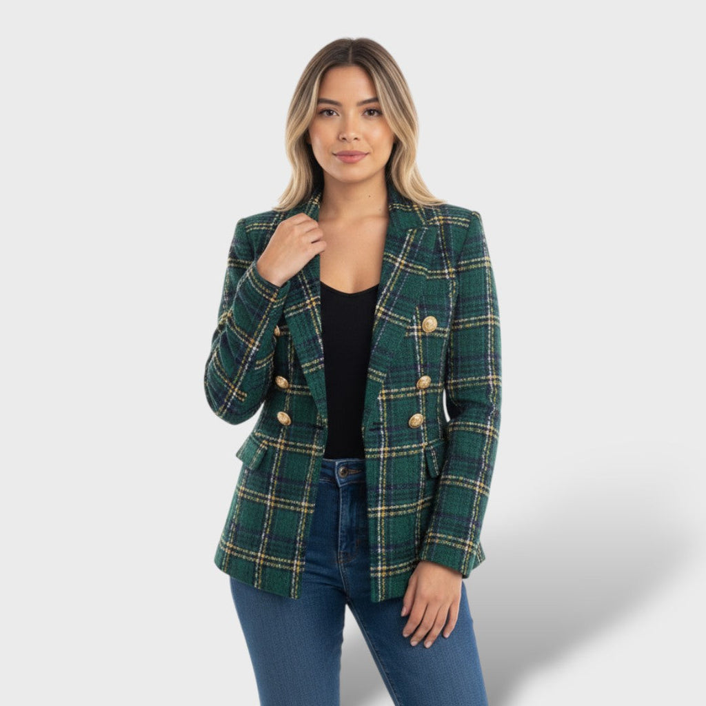 Blazer a cuadros elegante mujer