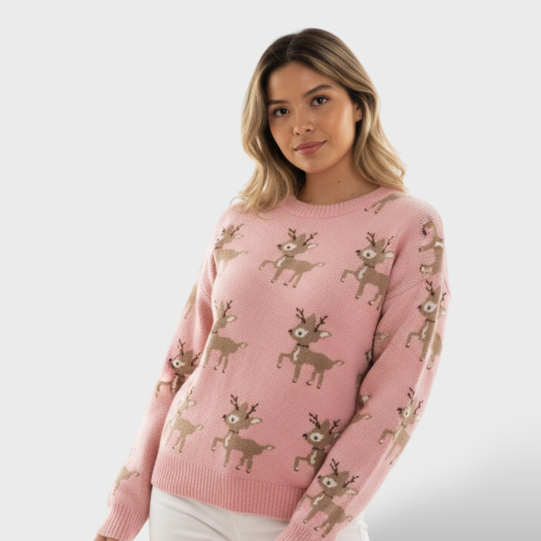 Suéter Navideño con Diseño de Reno y Estilo Divertido