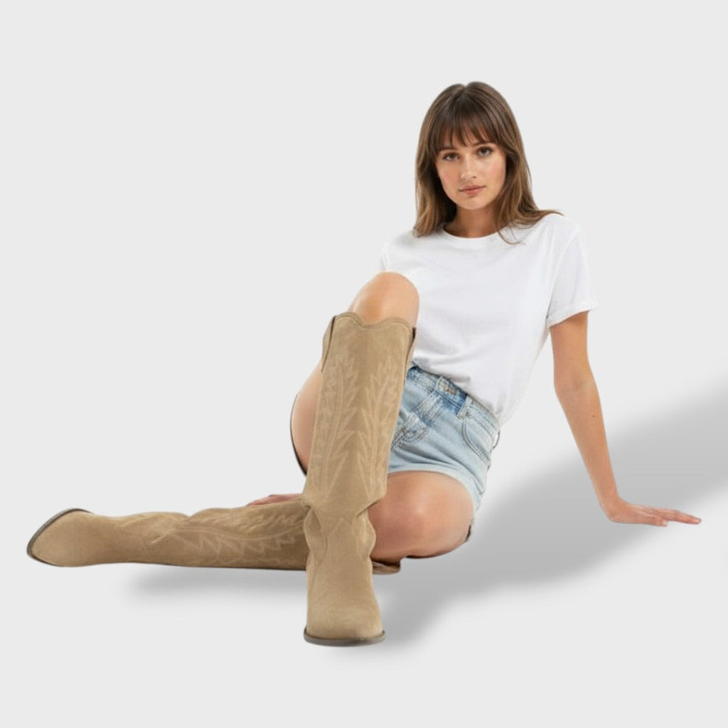 Botas Cowboy Altas Mujer de Ante Bordadas