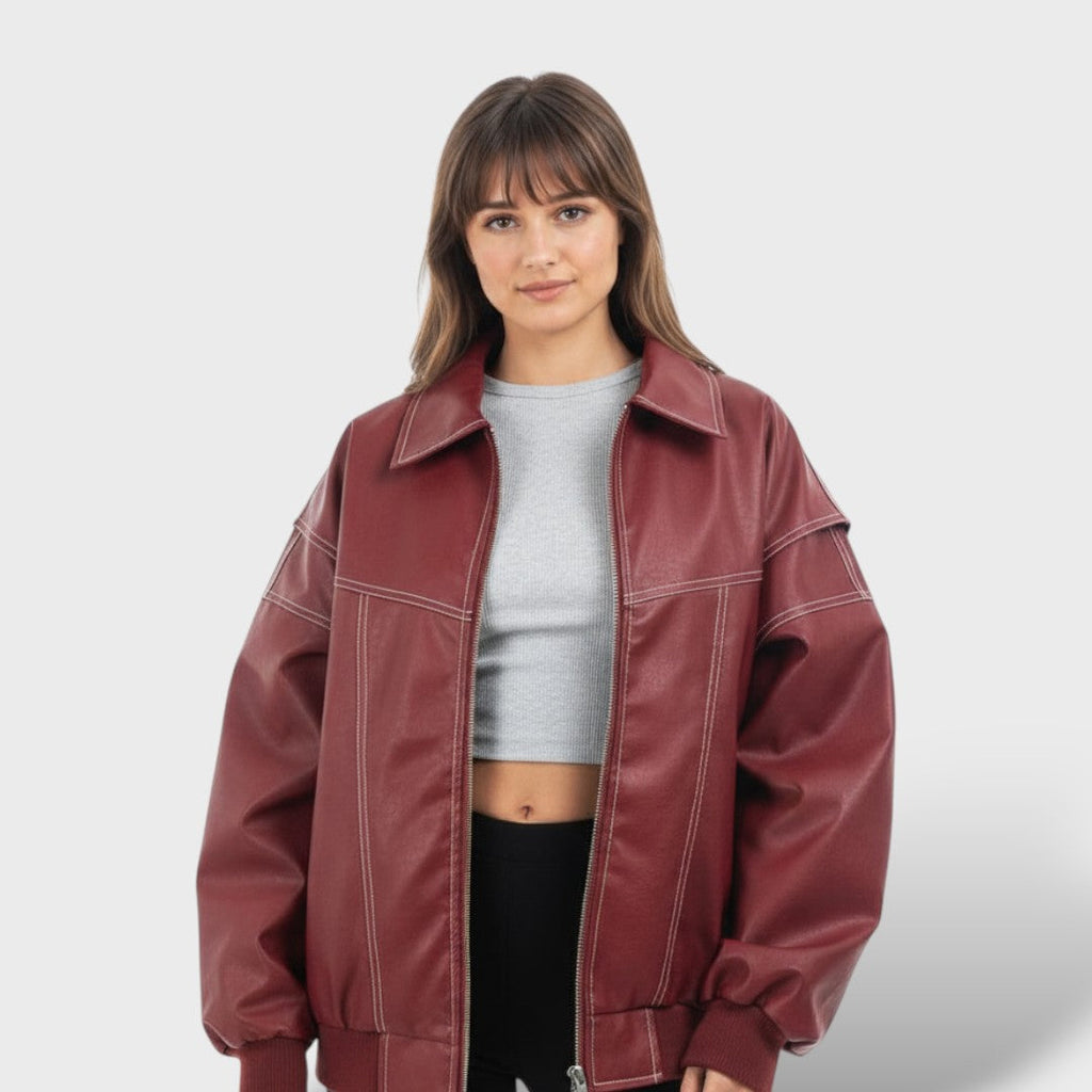 Bomber de Cuero Mujer Estilo Retro