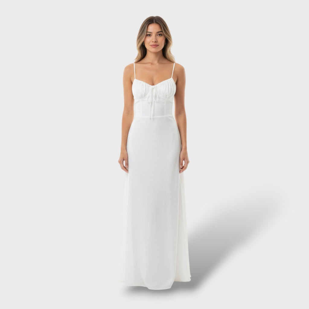 Vestido Largo Mujer Elegante Sin Mangas con Corpiño Fruncido