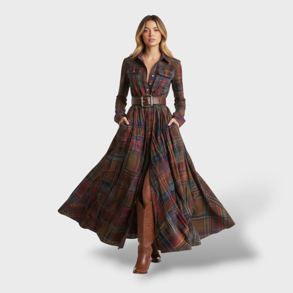 Vestido Camisero Cuadros Mujer Otoño