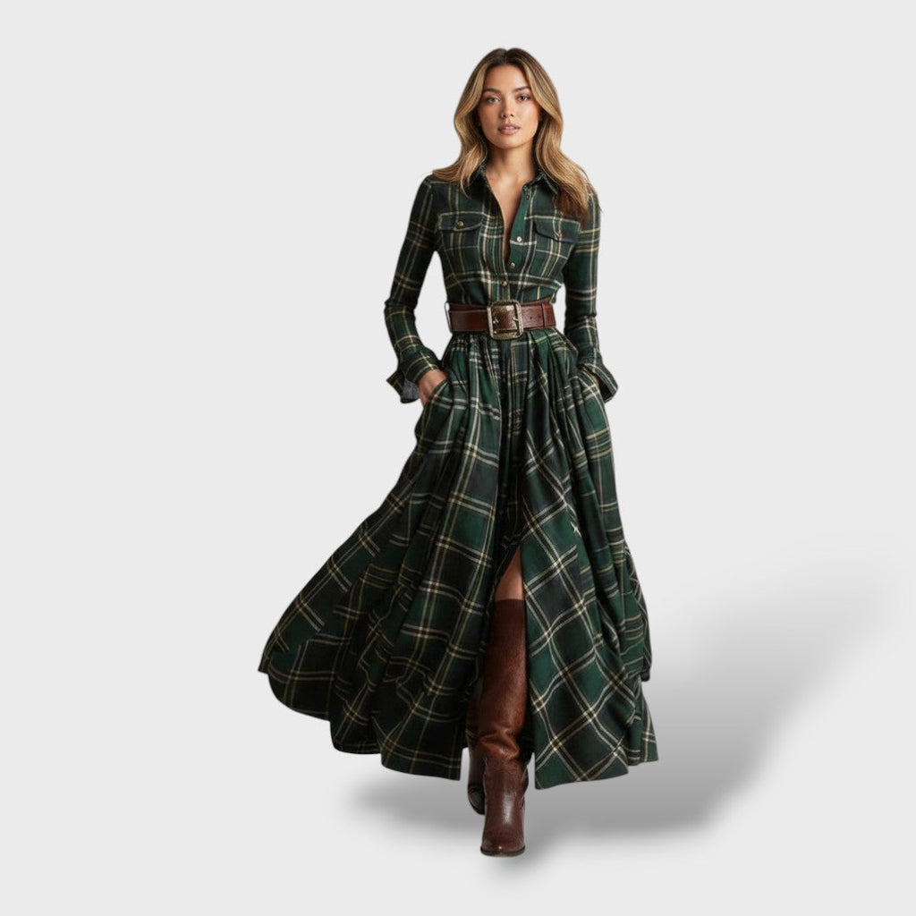 Vestido Camisero Cuadros Mujer Otoño