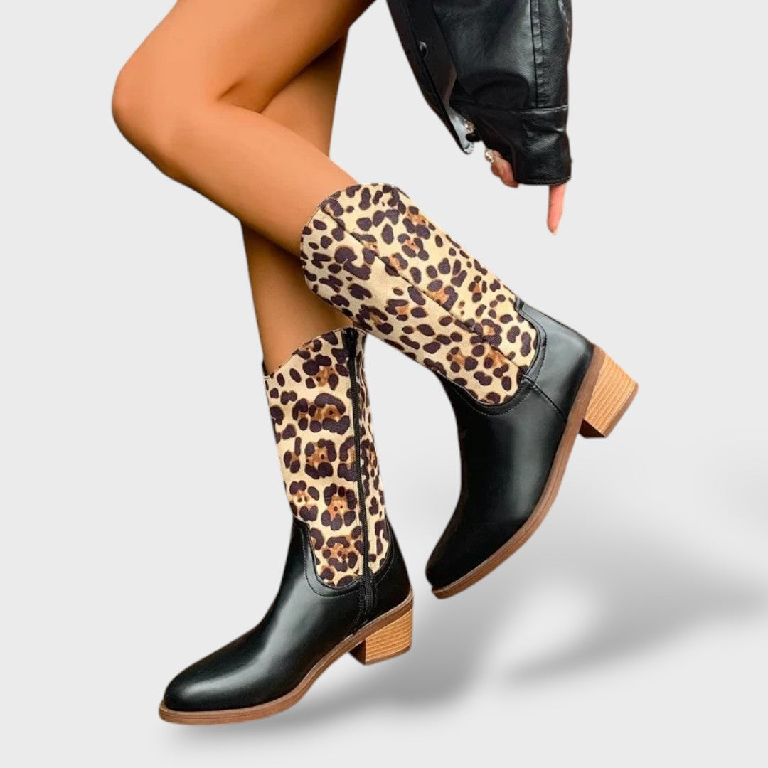 Botas Cowboy Mujer Tacón Alto Plataforma Leopardo