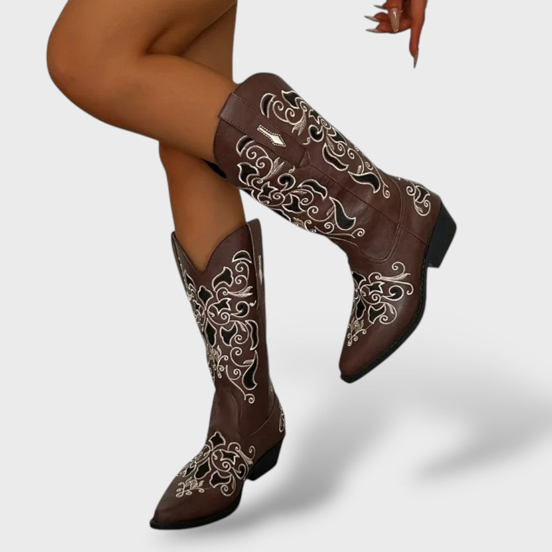 Botas Cowboy Mujer Bordadas Punta Fina