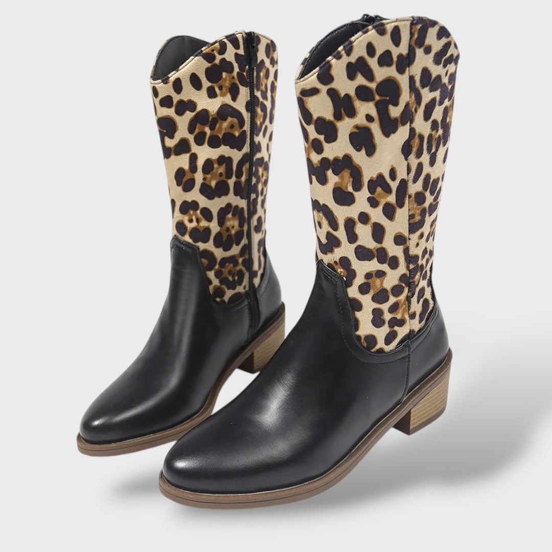 Botas Cowboy Mujer Tacón Alto Plataforma Leopardo